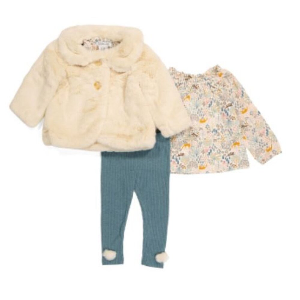 NWT RACHEL ZOE Infant Girl 3pc Faux Fur Jacket and Leggings Set Size 12 Months